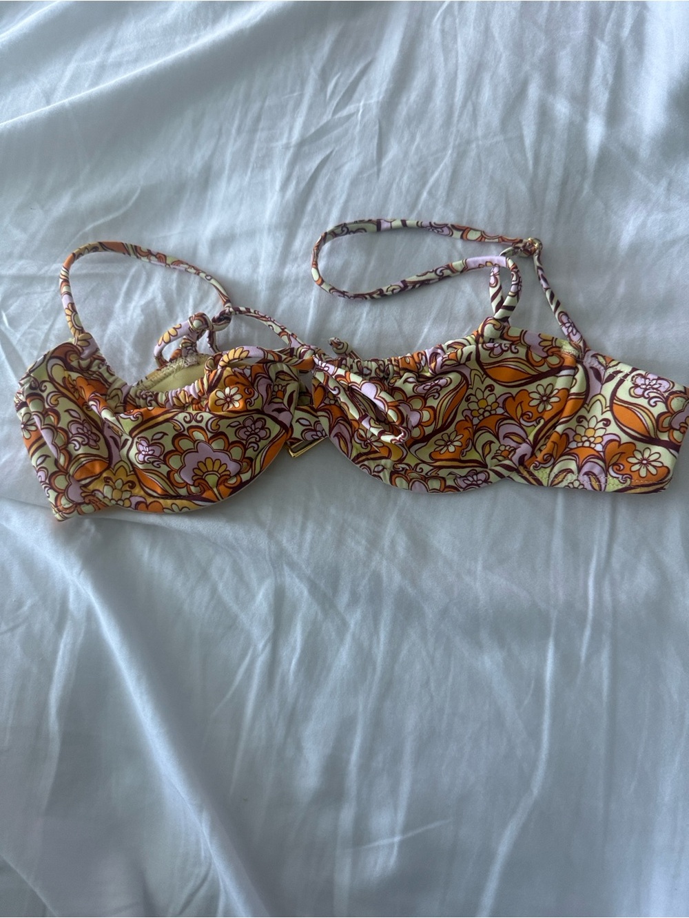 PacSun Yellow Floral-Trim Bikini Top